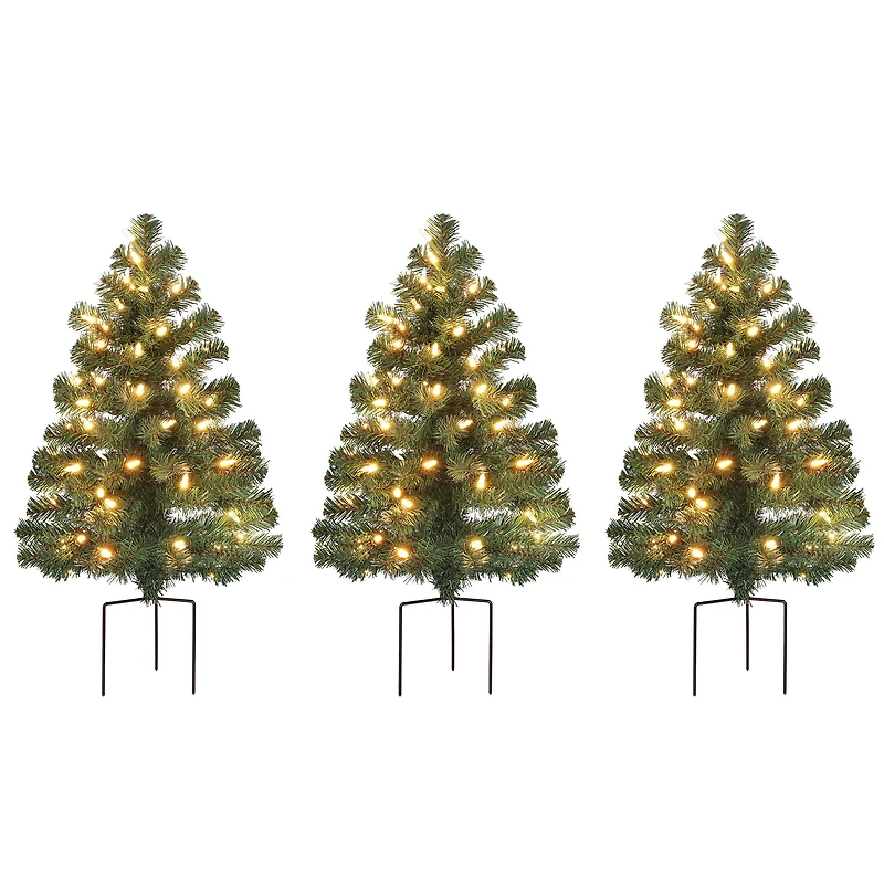 3ct. Pre-Lit Alexa Enabled Pathway Artificial Christmas Tree Set