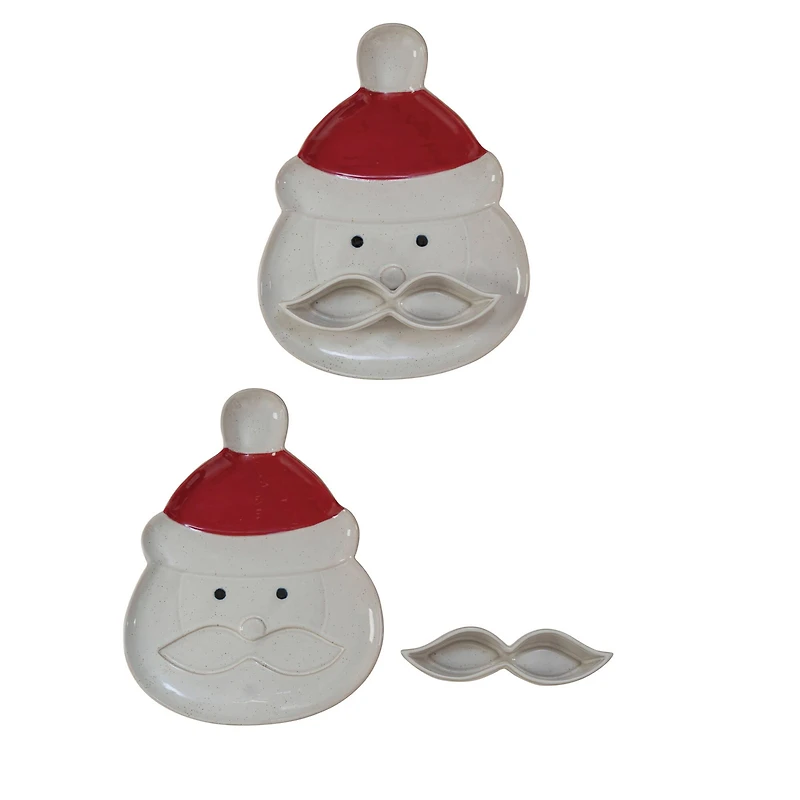 Hello Honey® 12" White & Red Reactive Glaze Stoneware Santa Platter with Mustache Dish Set