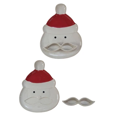Hello Honey® 12" White & Red Reactive Glaze Stoneware Santa Platter with Mustache Dish Set