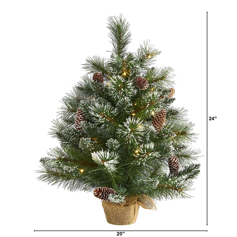 2ft. Pre-Lit Frosted Pine Artificial Christmas Tree with Pinecones, Clear LED Lights