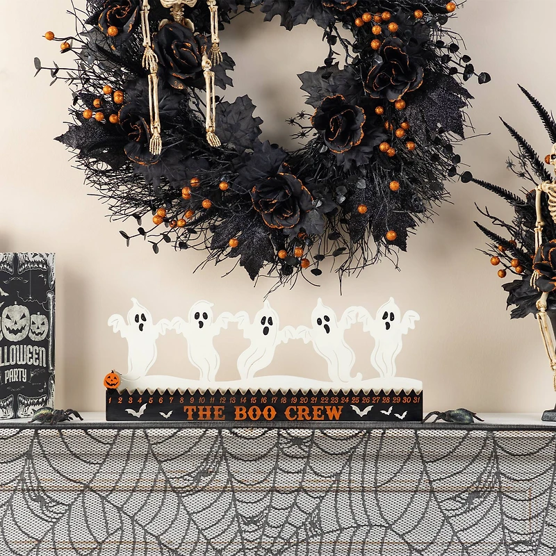 Glitzhome® 18"L Halloween Wooden & Metal White Ghost Silhouette Countdown Table Sign