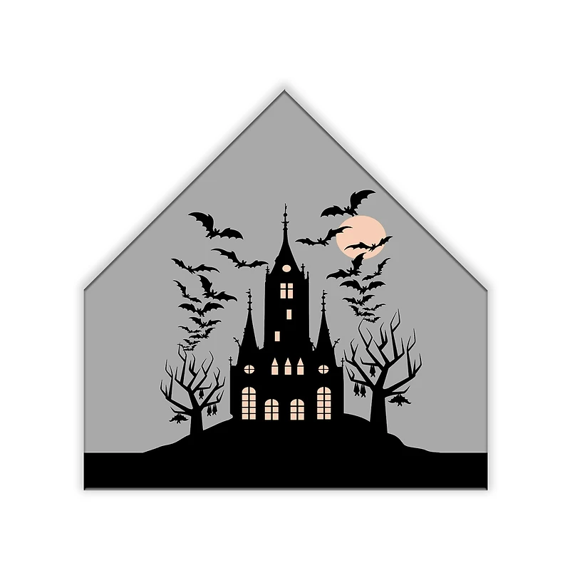 Haunted House Gray House Shaped Canvas Wall Art