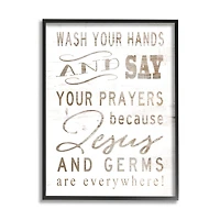 Stupell Industries White Wood Look Jesus And Germs Are Everywhere Wash Your Hands Sign Framed Wall Art