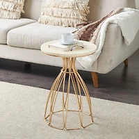21.5" Gold Metal Flower Inspired Accent Table with Cream Marble Tabletop