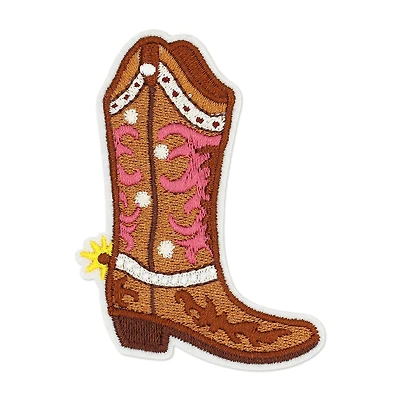 Pink Embroidered Cowboy Boot Iron On & Adhesive Patch by Make Market®