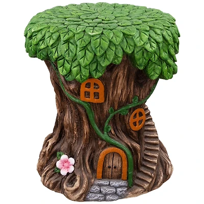 13.75" Fairy Tree Stump Outdoor Garden Plant Stand