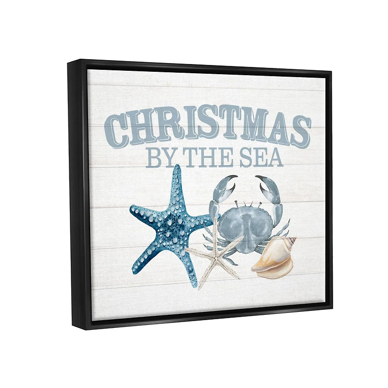 Stupell Industries Christmas By The Sea Nautical Framed Floater Canvas Wall Art