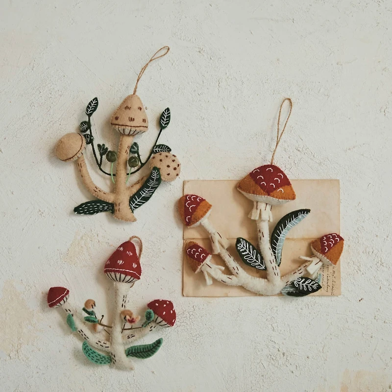 Hello Honey® 3 Pack 8" Mushroom Wool Felt Ornaments