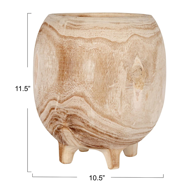 Hello Honey® 11.5" Tall Paulownia Wood Footed Planter