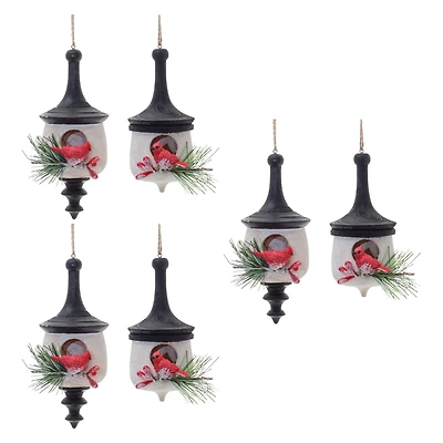Wood Finial Birdhouse with Cardinal Ornaments Set