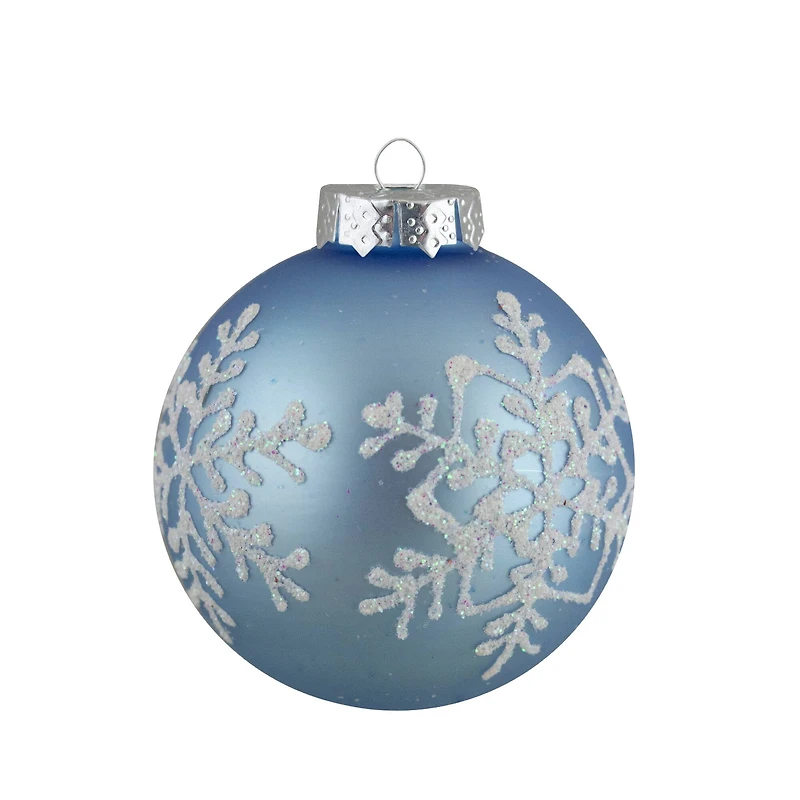 12ct. 2" Light Blue Glitter Textured Glass Ball Ornaments