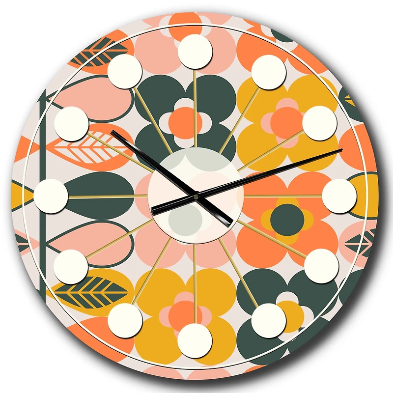 Designart 'Botanical Retro Design I Mid-Century Modern Wall Clock