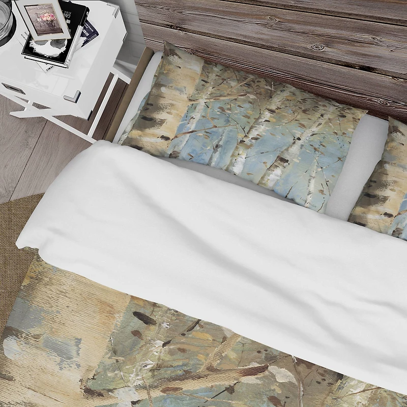 Designart 'White Birch Forest I' Farmhouse Bedding Set