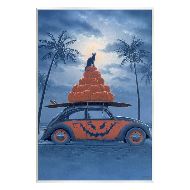 Stupell Industries Spooky Tropical Beach Pumpkin Car Wall Plaque Art