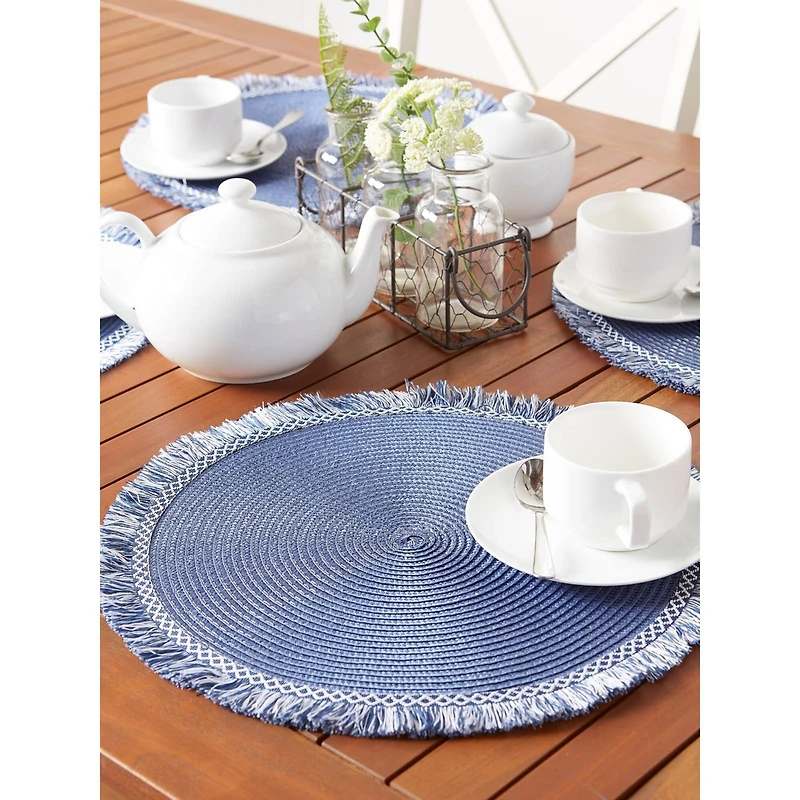 DII® 15" Round Nautical Blue Fringed Placemat Set, 6ct.