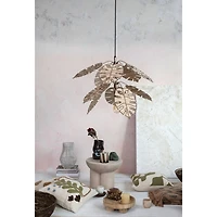 Hello Honey® Antique Brass Finish & Natural Round Metal & Banana Fiber Leaf Hanging Pendant Lamp
