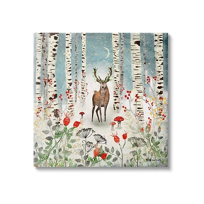 Stupell Industries Deer In Nighttime Birch Forest Canvas Wall Art