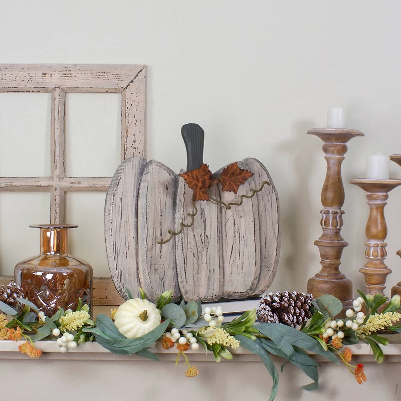 15" White Wooden Pumpkin Tabletop Décor