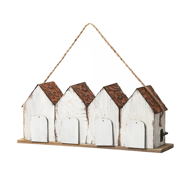 Glitzhome® 17" Retro White Distressed Wood Birdhouse with Perch