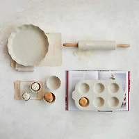 Hello Honey® 14" Cream Embossed 6-Muffin Stoneware Pan