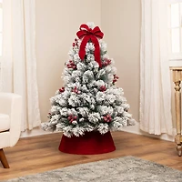 4.5ft. Unlit Flocked Fairfield Fir Full Artificial Christmas Tree with Red Berries