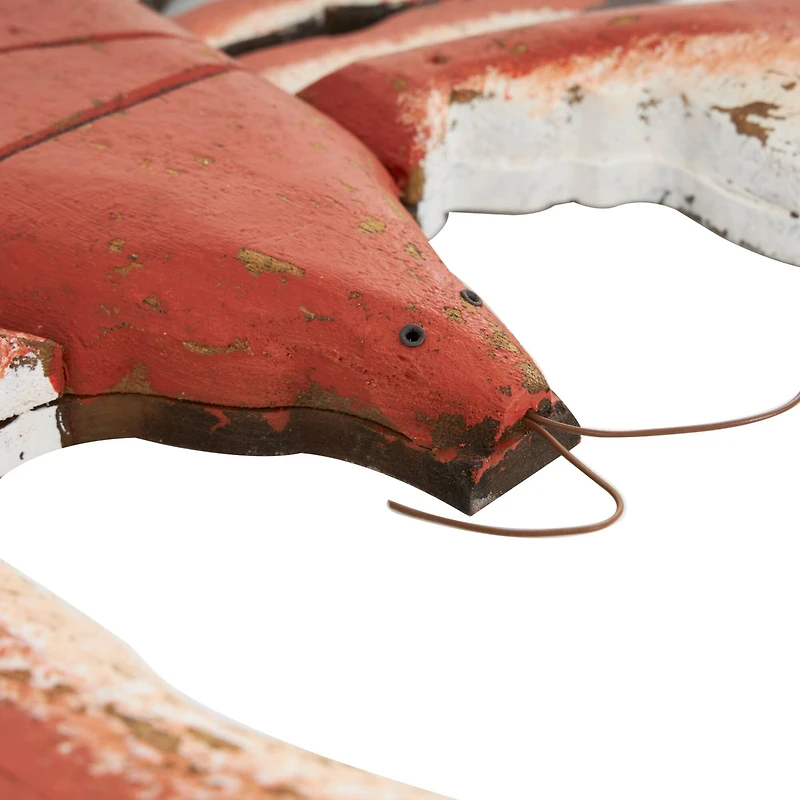 Red & Blue Wood Lobster Handmade Distressed Sculpture Set