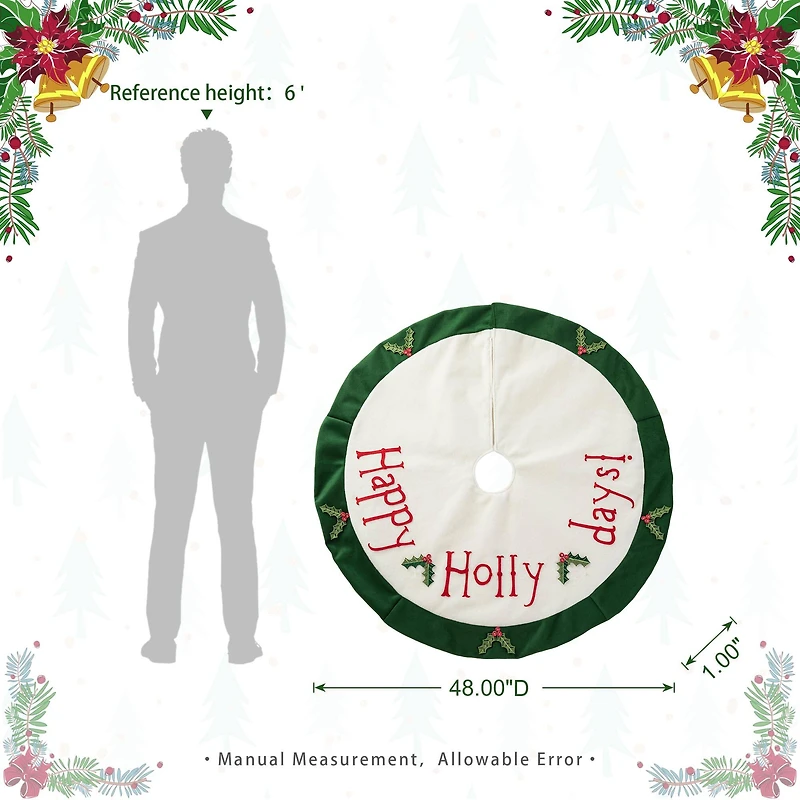 Glitzhome® 48" Dimensional Christmas Holly Leaves Felt Tree Skirt