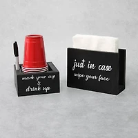 Elegant Designs™ Napkin Holder and Cup Holder Set with Black with White Script