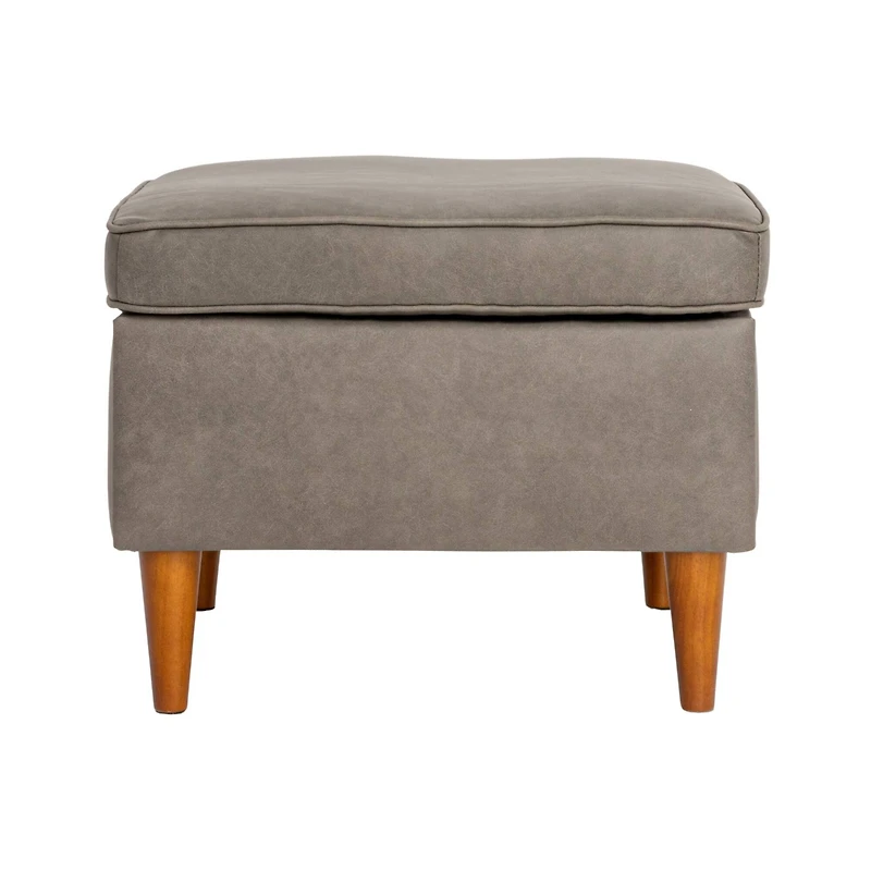 Hello Honey® Atley Ash Gray Vegan Leather Upholstered Modern Storage Ottoman