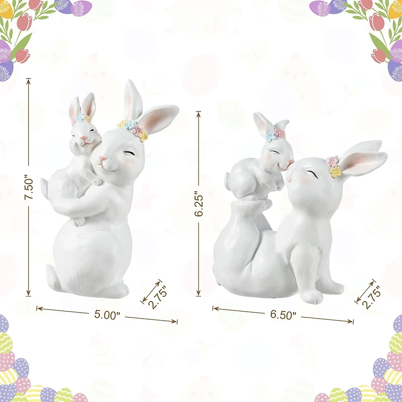 Glitzhome® Set of 2 Easter Resin Bunny Mom and Baby Table Decor