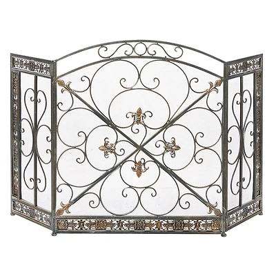 Ornate Black Metal Traditional Fireplace Screen