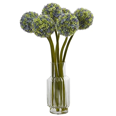 2.5ft. Blue & Green Ball Flower Arrangement in Glass Vase
