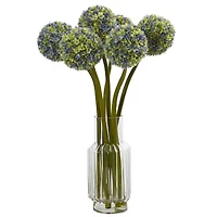 2.5ft. Blue & Green Ball Flower Arrangement in Glass Vase