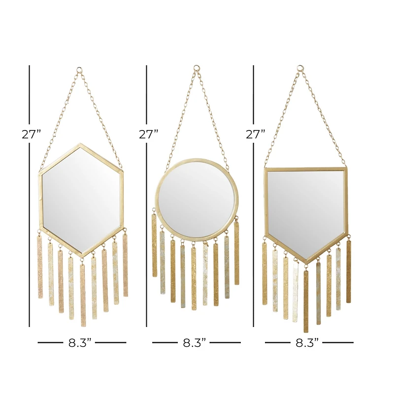Set of 3 Gold Metal Farmhouse Wall Mirror, 9" x 27"