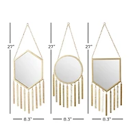 Set of 3 Gold Metal Farmhouse Wall Mirror, 9" x 27"