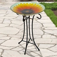 20.5" Orange & Yellow Sunflower Glass Bird Bath