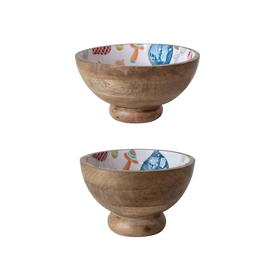 Hello Honey® Multicolor Birds & Ornaments Enameled Mango Wood Footed Bowl Set
