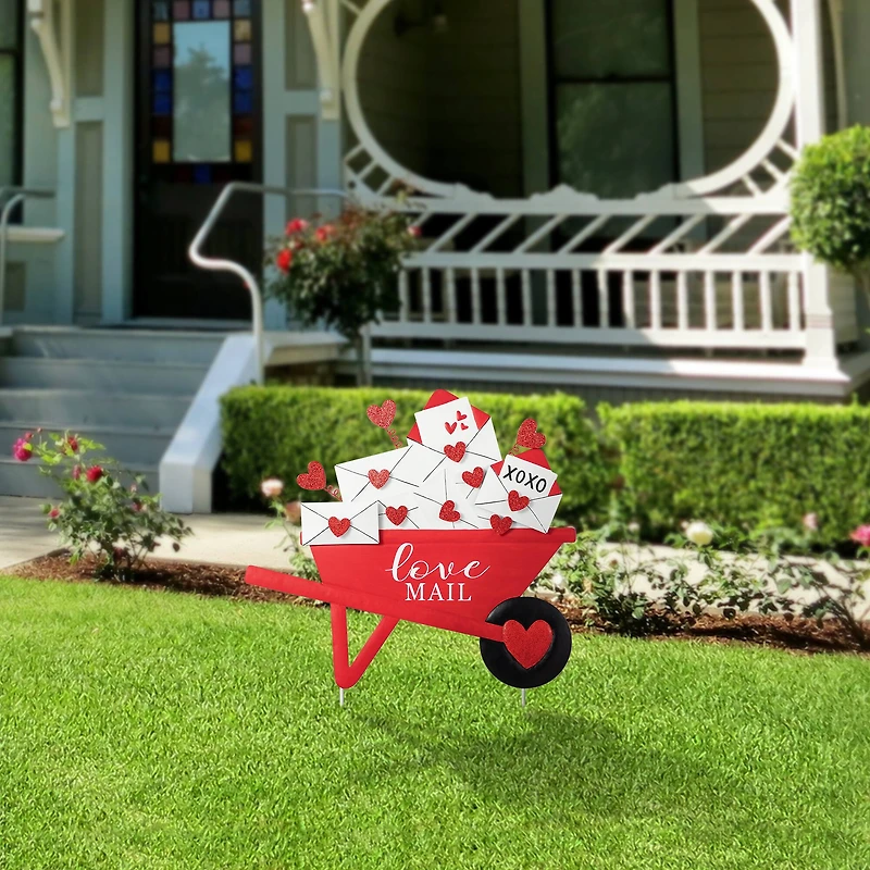 Glitzhome® 24" Valentine's Metal Love Mail Wagon Yard Stake