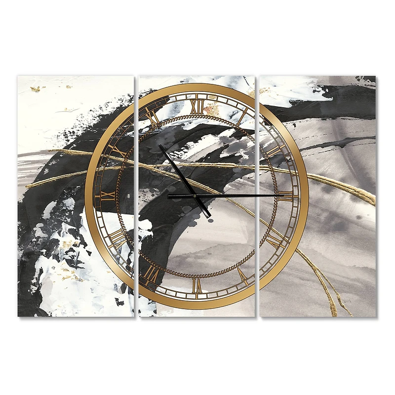Designart Glam Painted Arcs I Modern 3 Panel Wall Clock