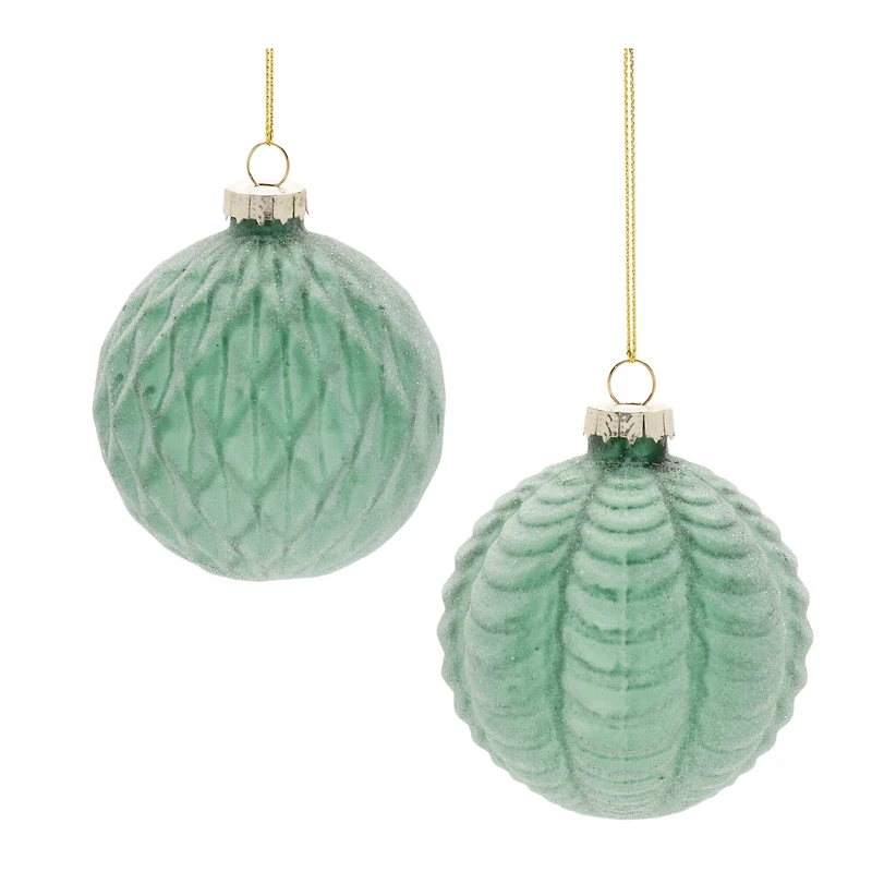 Green Frosted Glass Ball Ornament Set