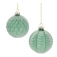 Green Frosted Glass Ball Ornament Set