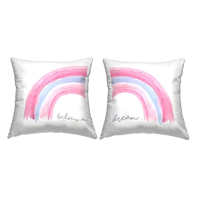 Stupell Industries Believe & Dream Soft Pink Rainbow Stripes 2 Pillow Set, 18" x 18"