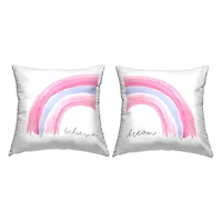 Stupell Industries Believe & Dream Soft Pink Rainbow Stripes 2 Pillow Set, 18" x 18"