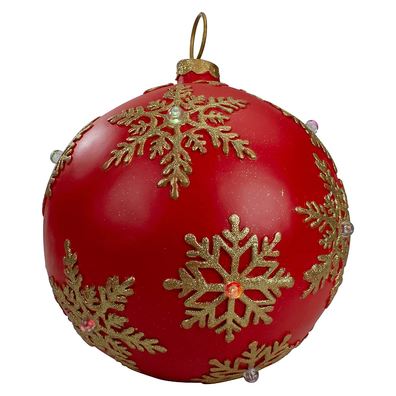 12" Red And Gold Tabletop Ball Ornament With LED Lights
