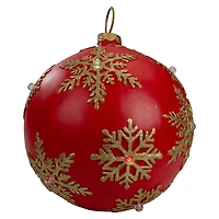 12" Red And Gold Tabletop Ball Ornament With LED Lights