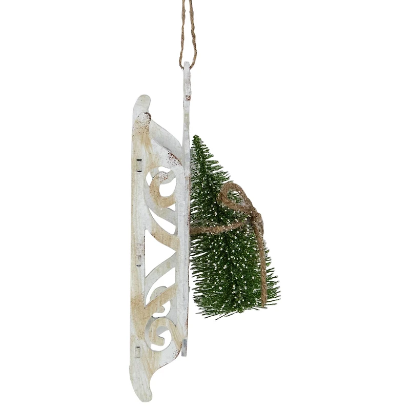 Tree on Wood Sled Christmas Ornament - 9" - White
