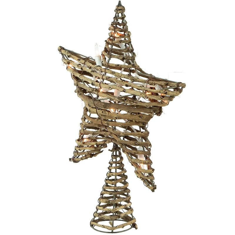 11.5" Lighted Rattan Star Christmas Tree Topper, Clear Lights