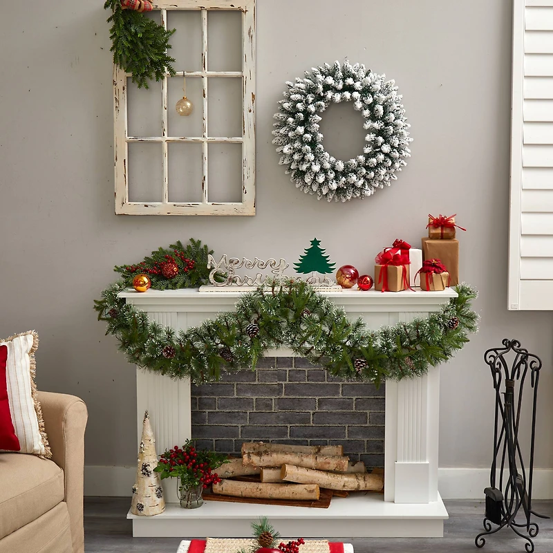 24" White LED Lights Flocked Artificial Christmas Wreath