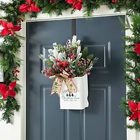 Glitzhome® 21" Christmas Pine Needle & Berry Ribbon Centerpiece