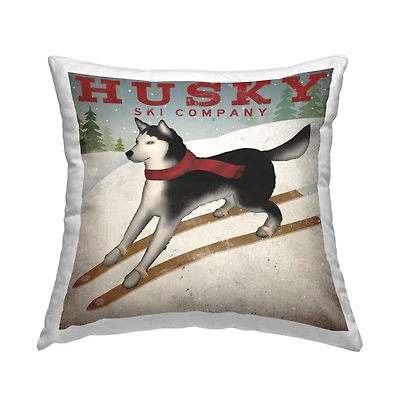 Stupell Industries Vintage Ski Company Husky Dog Snowy Slopes Throw Pillow, 18" x 18"